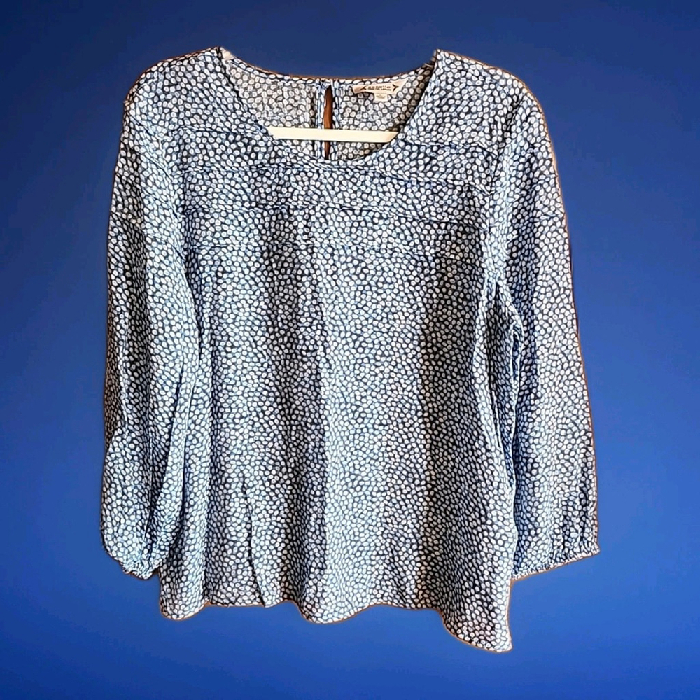 Nanette Lepore Women's Blue Dot Design Blouse Lightweight Long Sleeve Size L